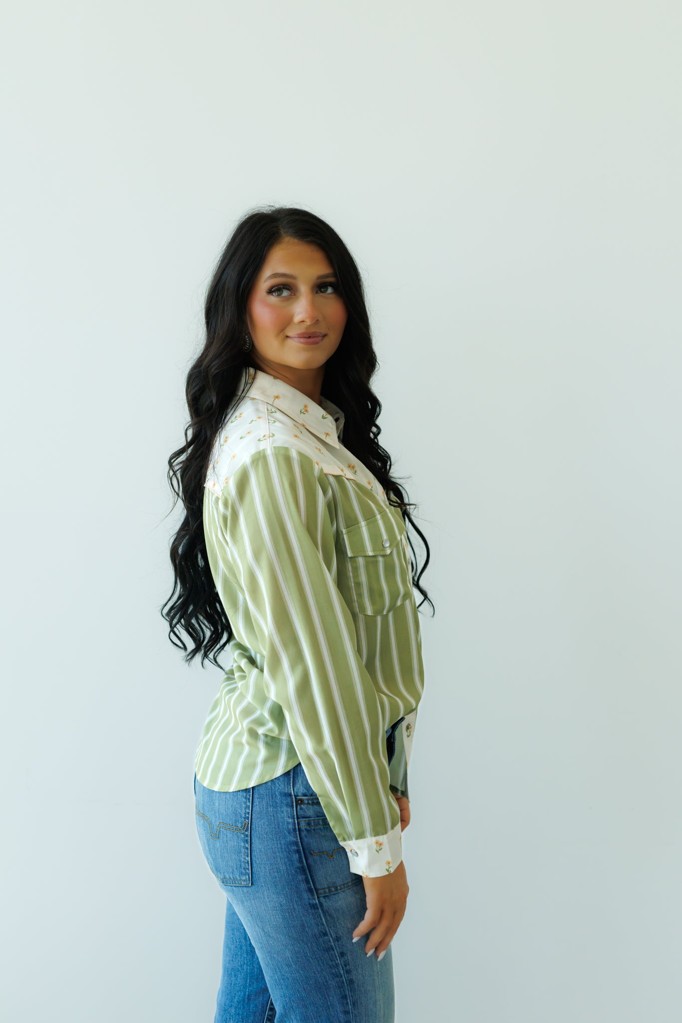 PEARL SNAP, Olive Stripe Floral HH2709