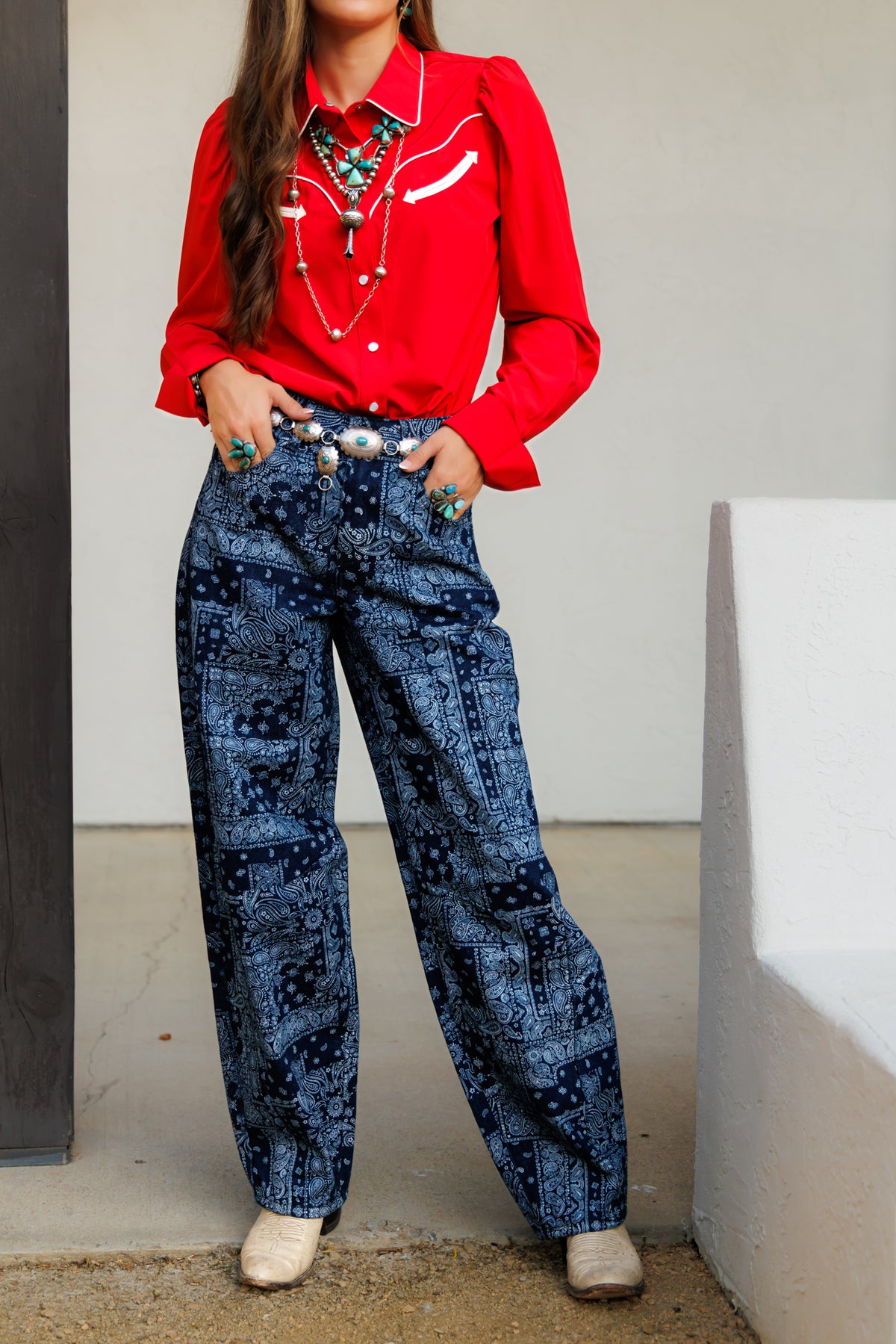 NAVY BANDANA BARREL JEANS (HH8600)