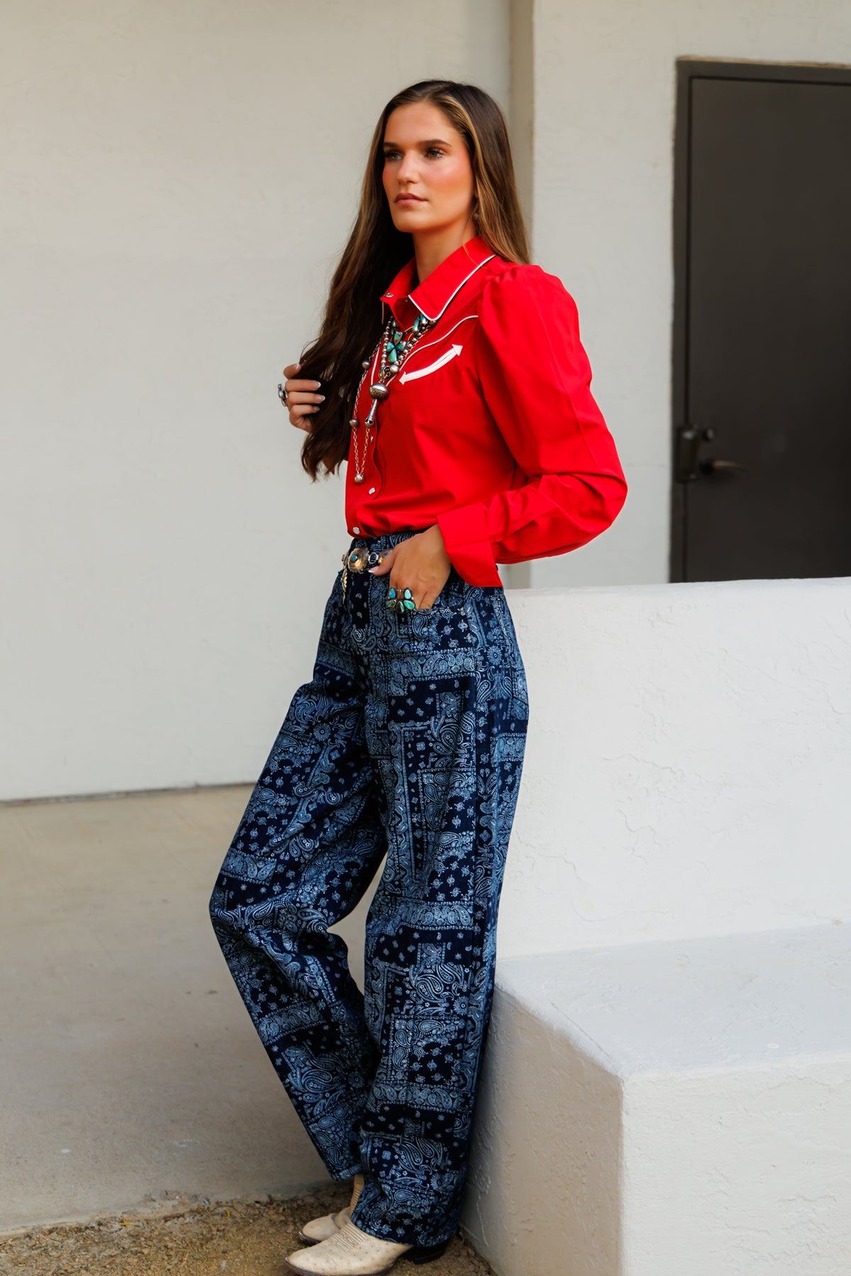 NAVY BANDANA BARREL JEANS (HH8600)