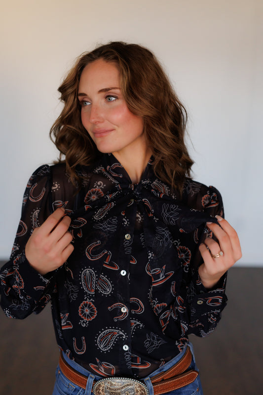Black Feather Tie Top HH2712