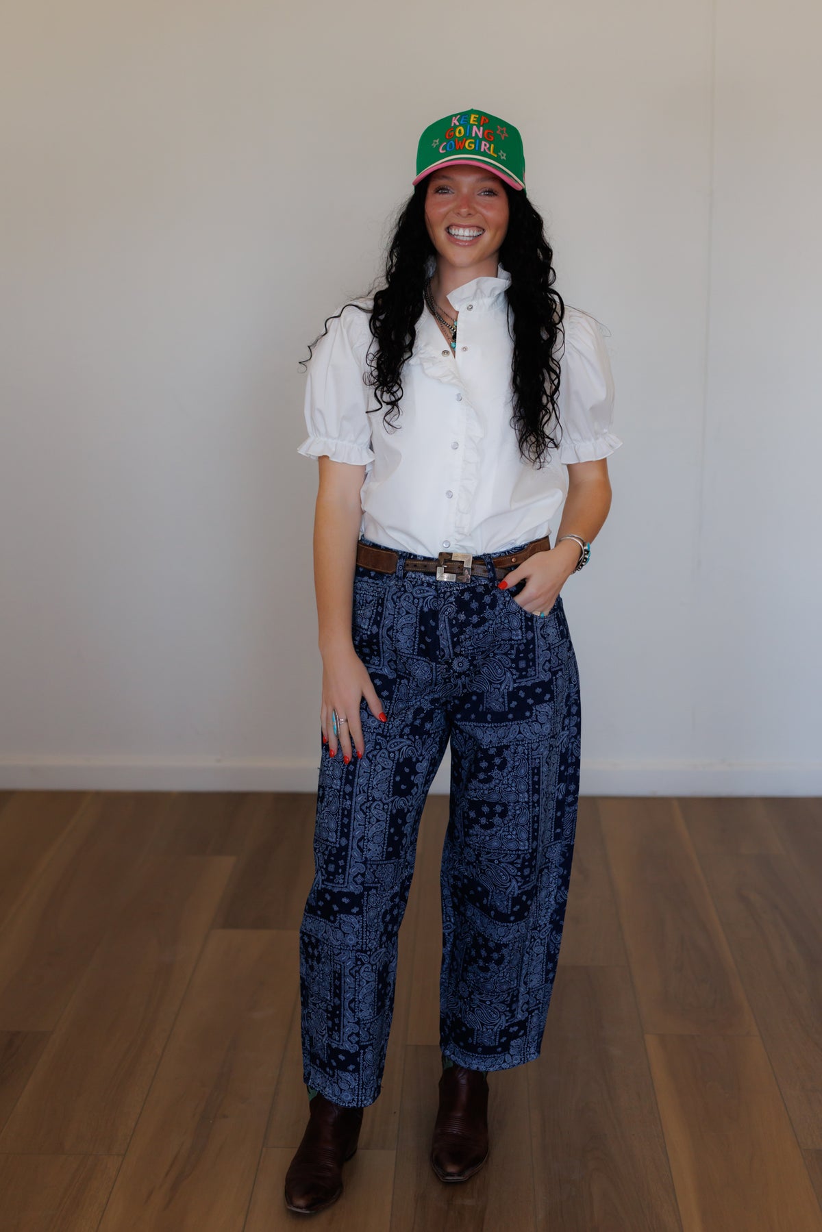 NAVY BANDANA BARREL JEANS (HH8600)
