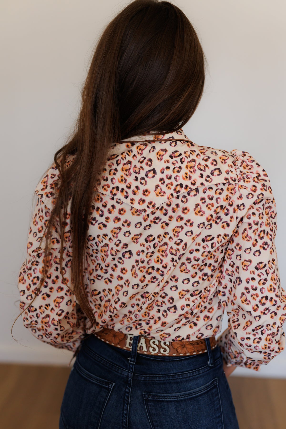 Brown Orange Leopard Performance Long Sleeve Pearl Snap