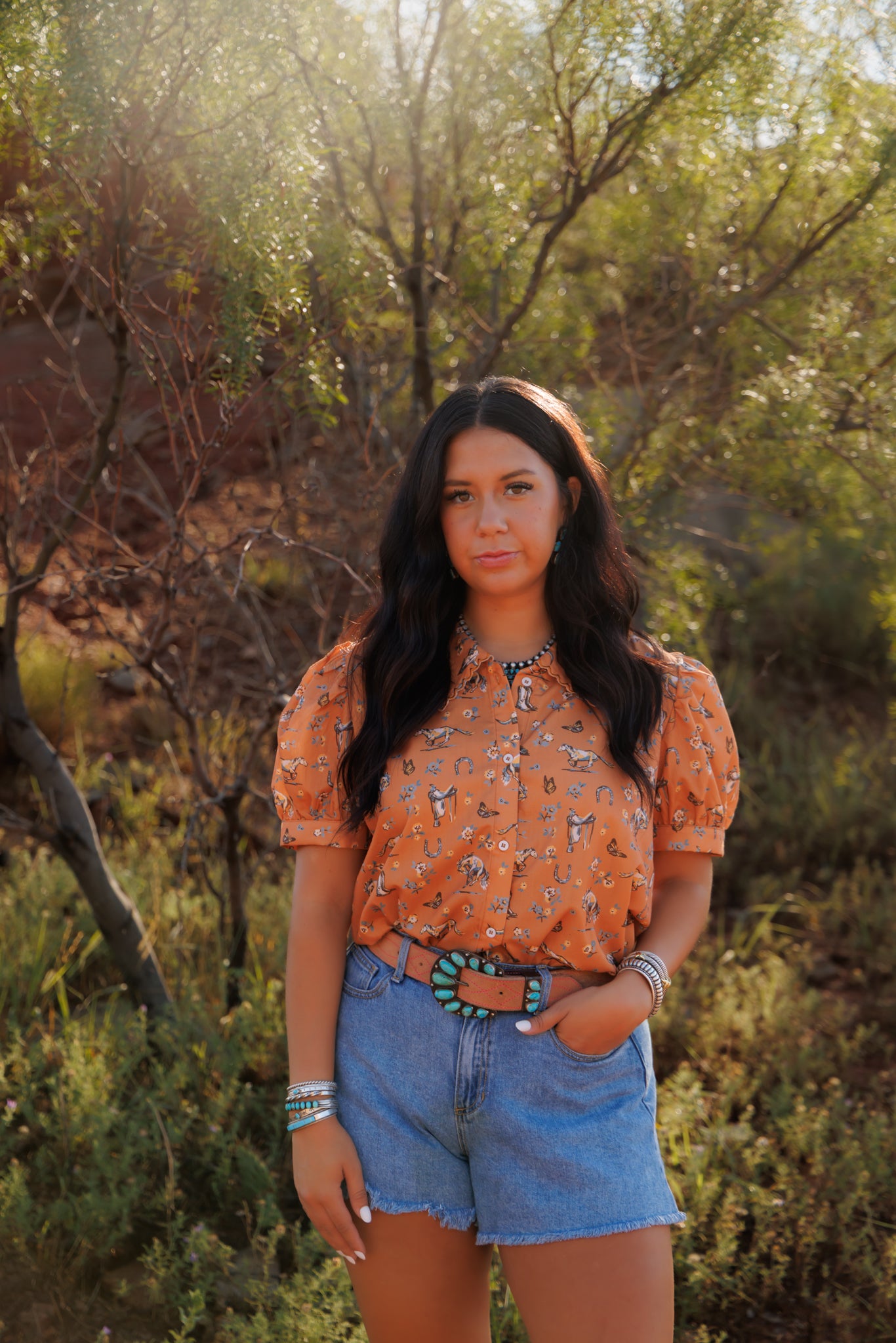 Top, Butterflies and Horses Peter Pan Collar HH3024