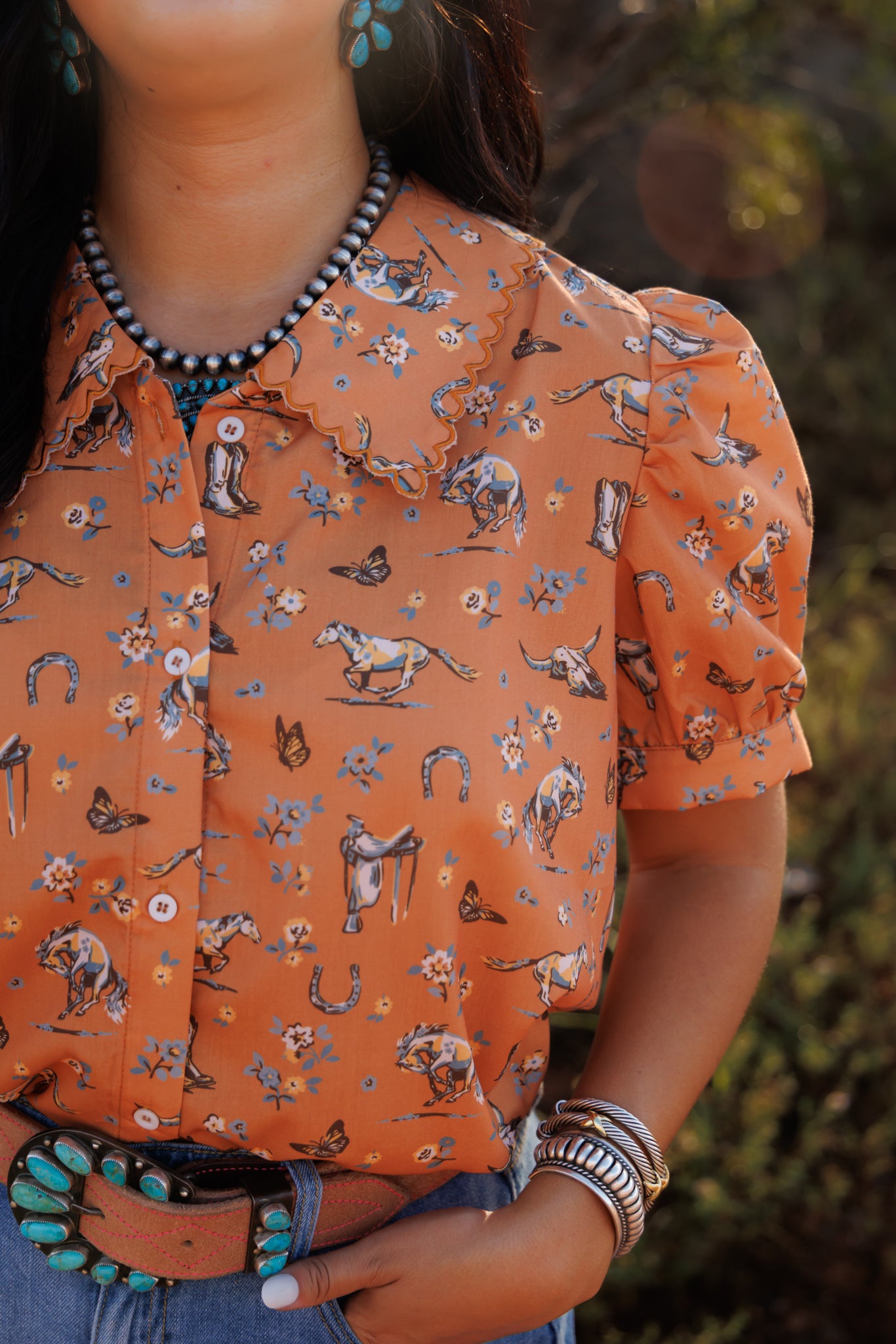 Top, Butterflies and Horses Peter Pan Collar HH3024