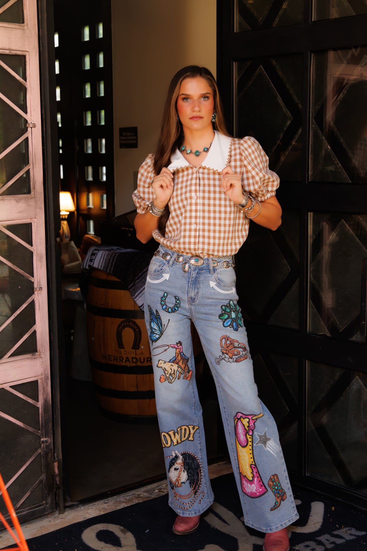 Brown Gingham Peter Pan Collar Shirt (HH3024)