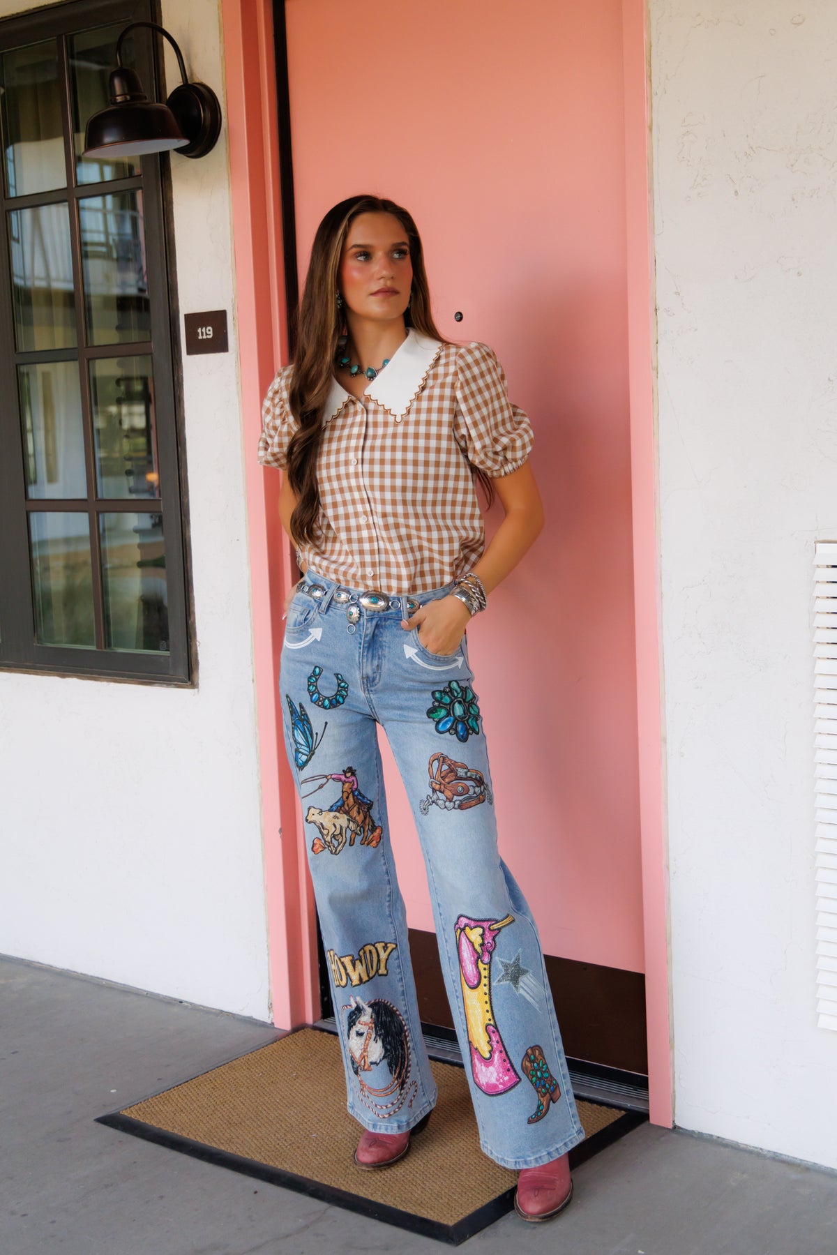 (PRE-ORDER) Printed Butterfly Patch Jeans HH8100