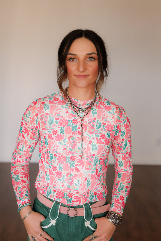 Mesh Top, Pink Boot Boho HH1221