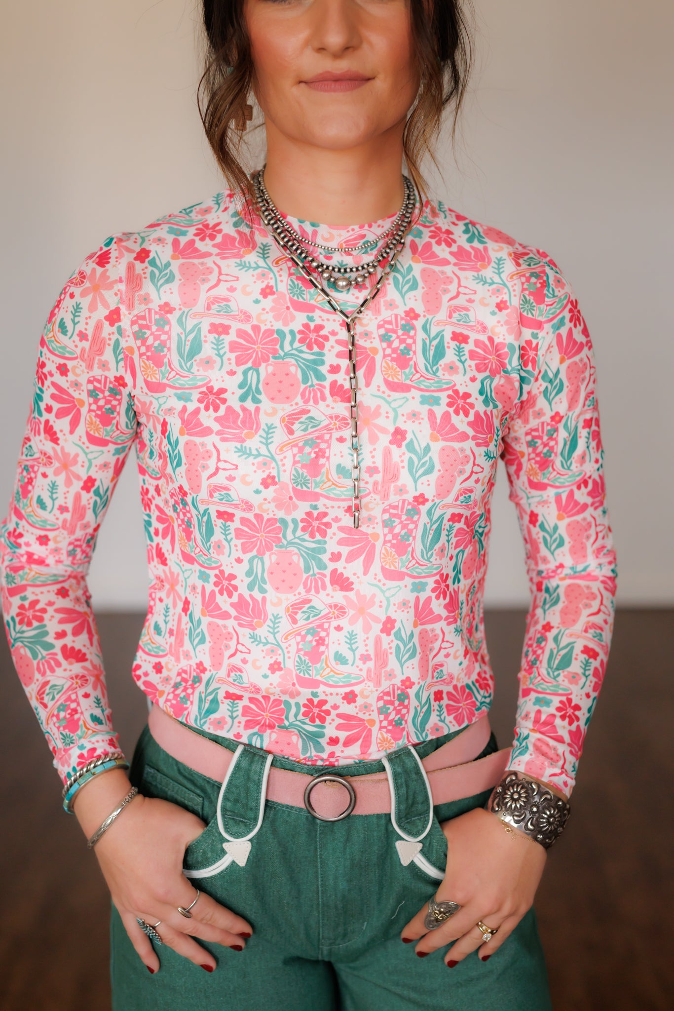 Mesh Top, Pink Boot Boho HH1221