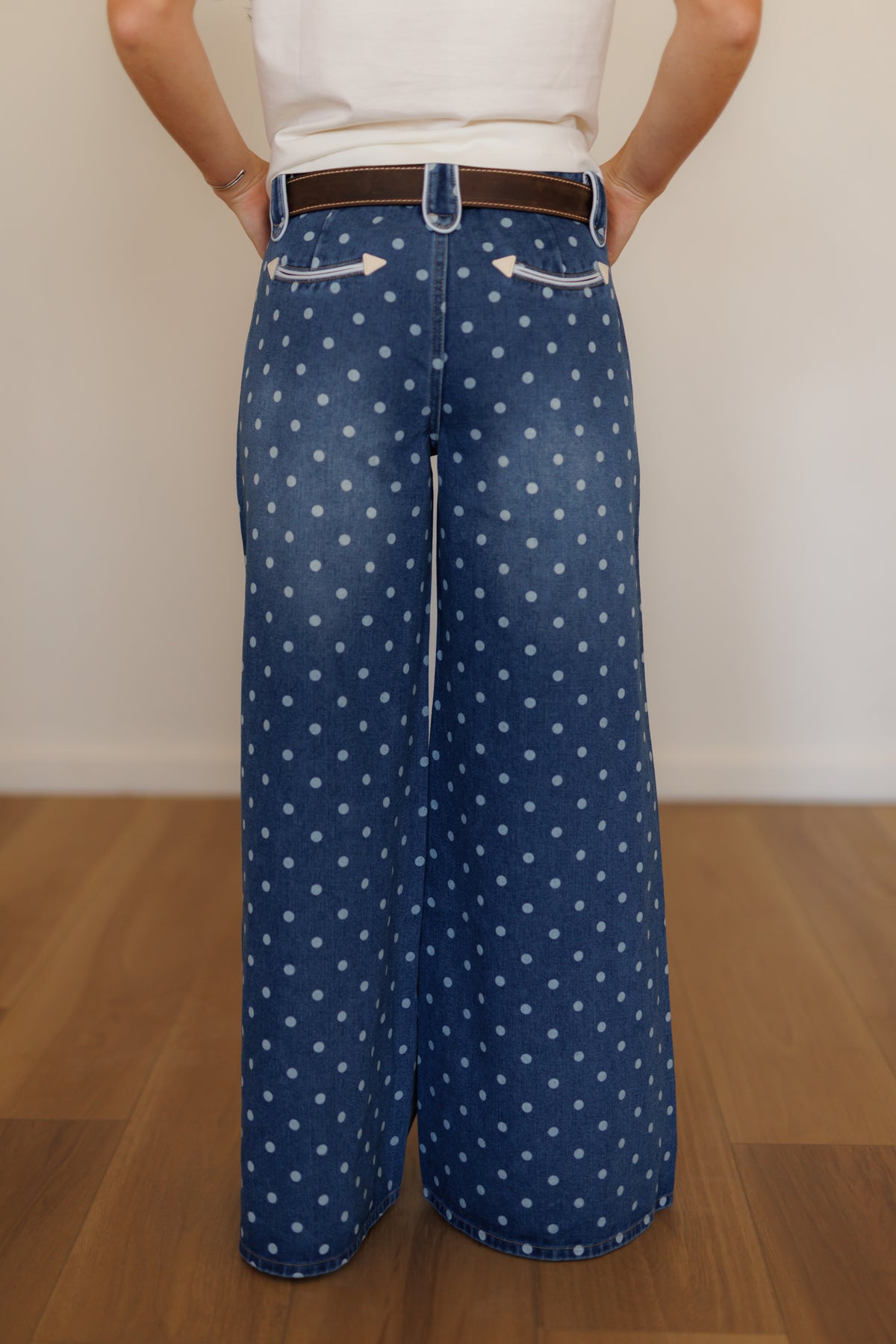 Denim Polka Dot Wide Leg Jeans (HH8900)