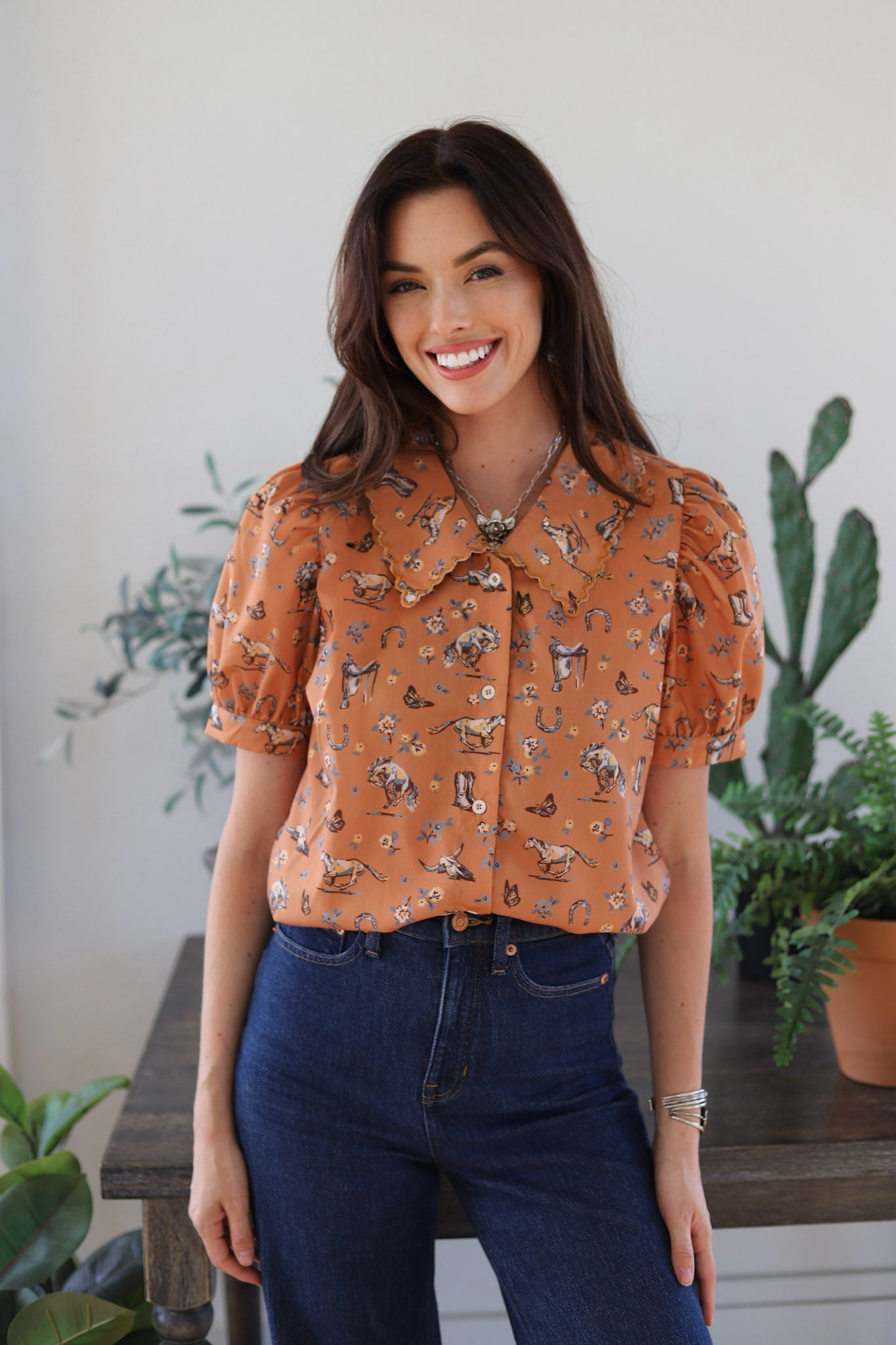 Top, Butterflies and Horses Peter Pan Collar HH3024