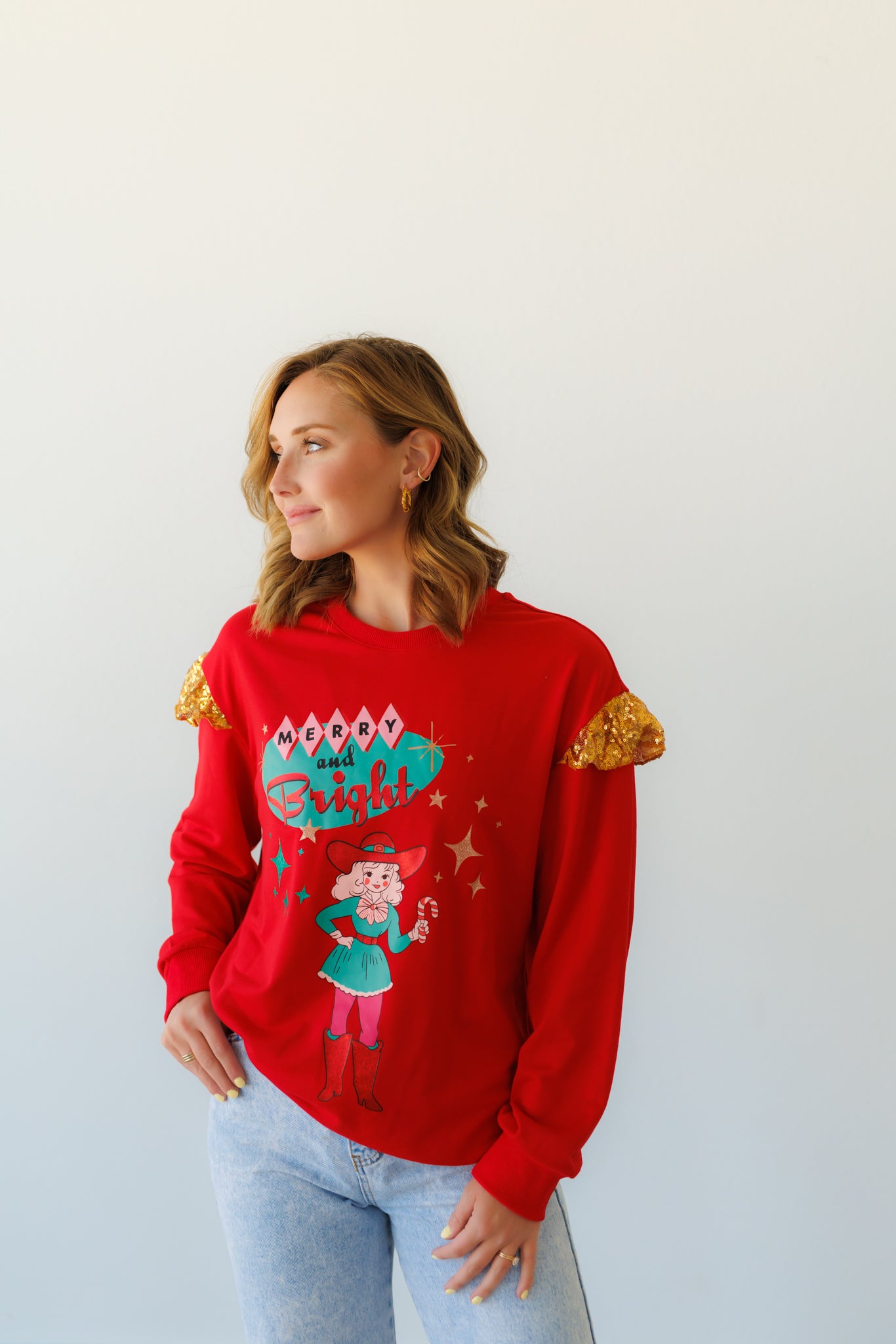 Sweatshirt, Merry and Bright Glitter Ruffle HH1062(SALE)