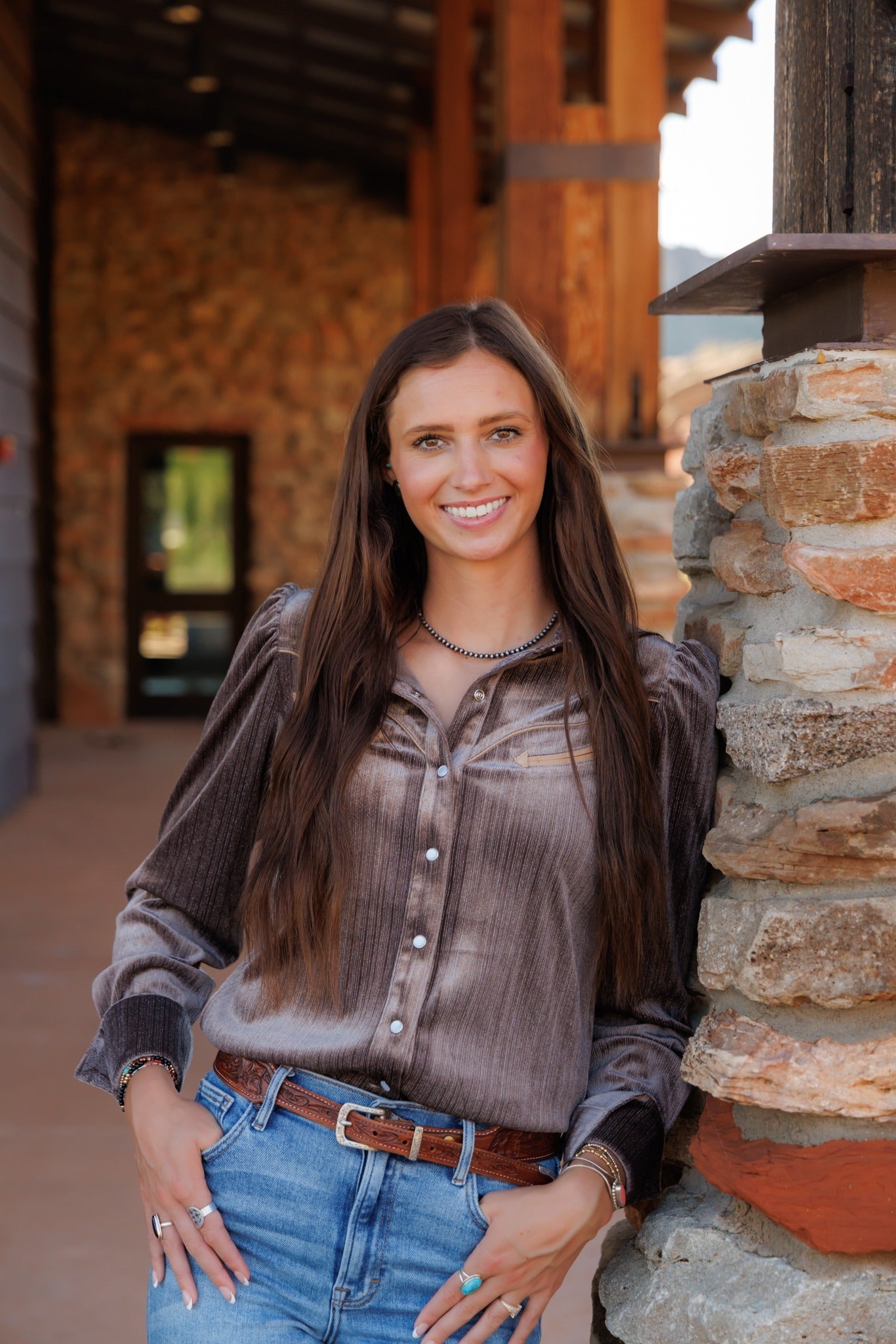 Pearl Snap, Brown Velvet LS HH2732