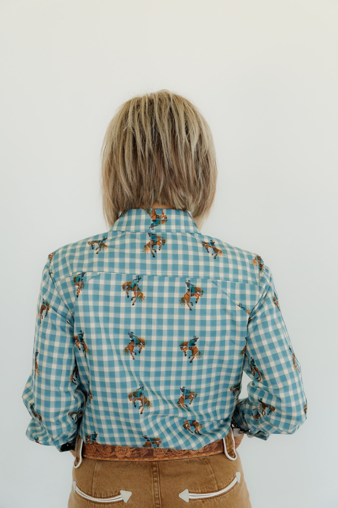 Pearl Snap, Teal Bucking Horse Long Sleeve HH11