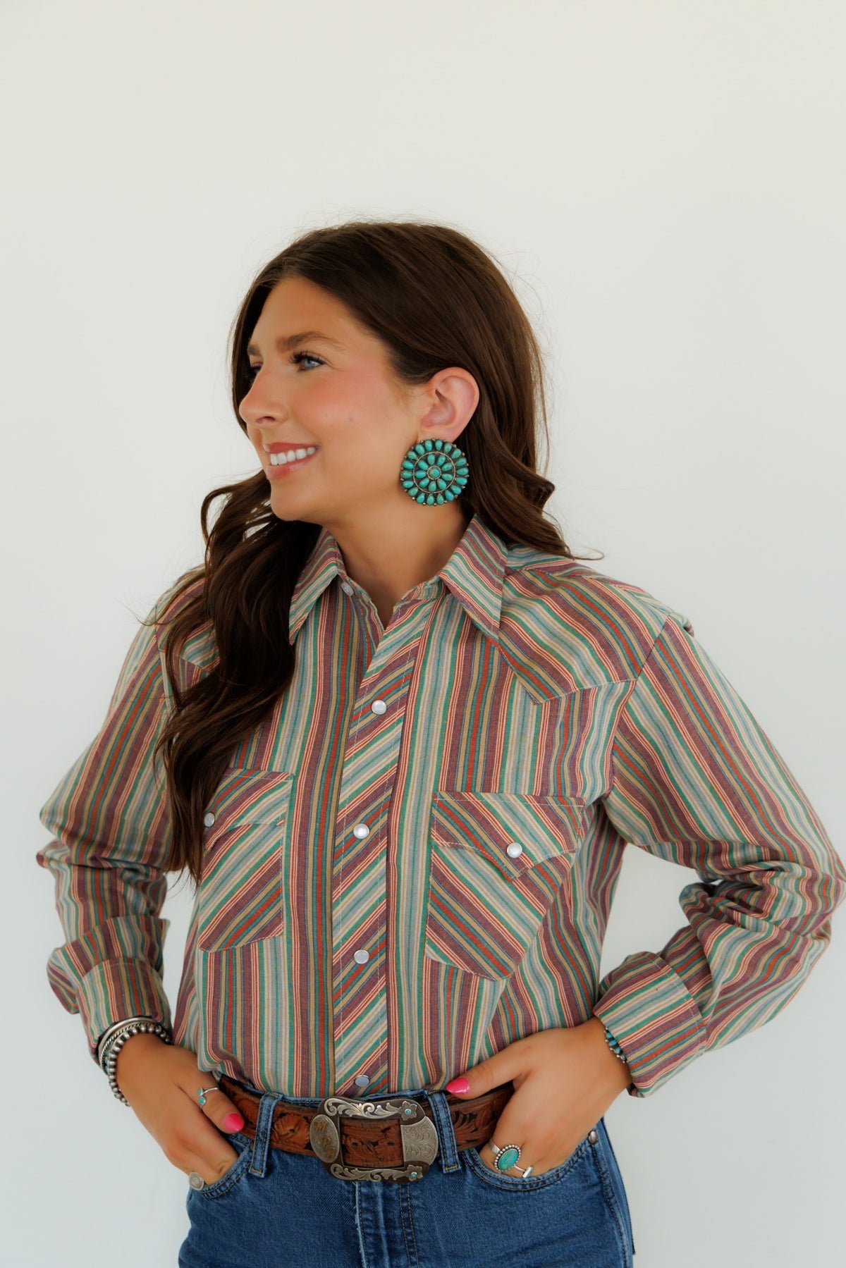 Serape Stripe Long Sleeve Pearl Snap (HH19)