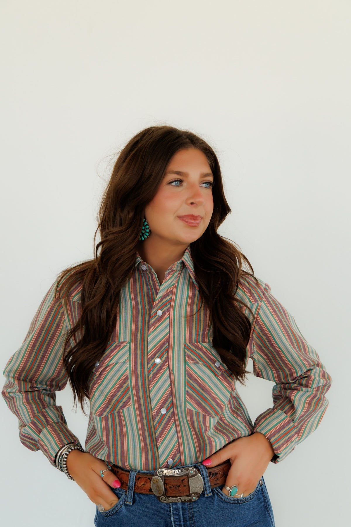 Serape Stripe Long Sleeve Pearl Snap (HH19)