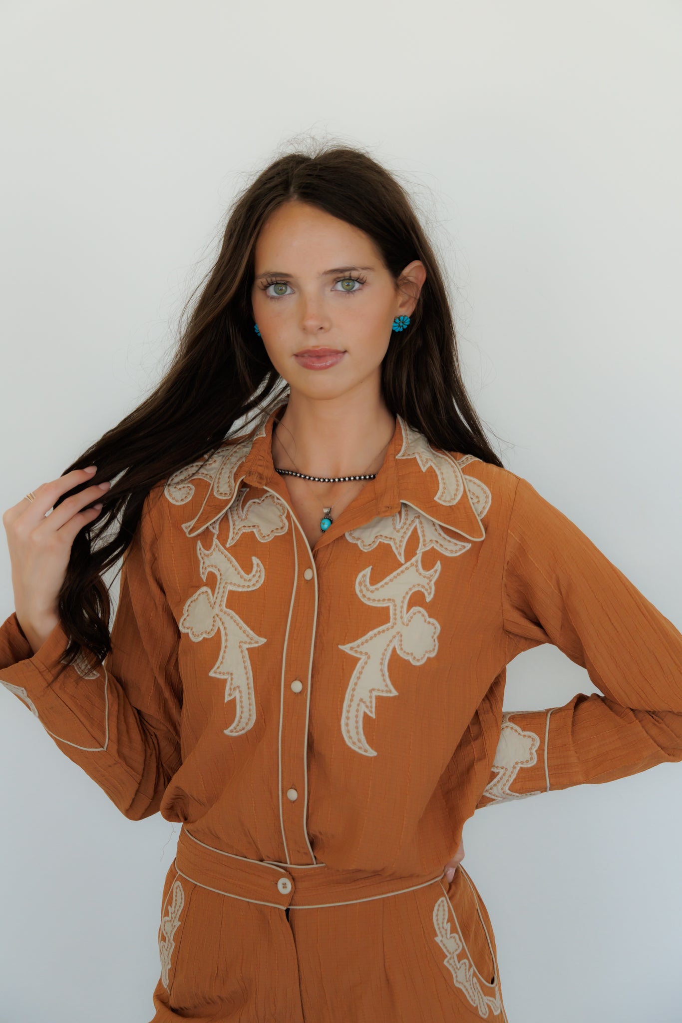 Top, Applique Apricot LS HH2535