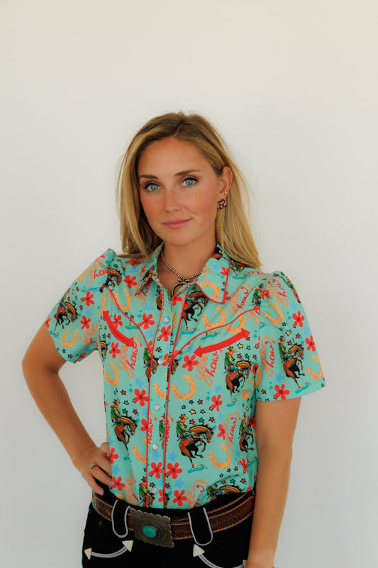 HH2707 TURQUOISE YEEHAW PEARL SNAP (SINGLES)