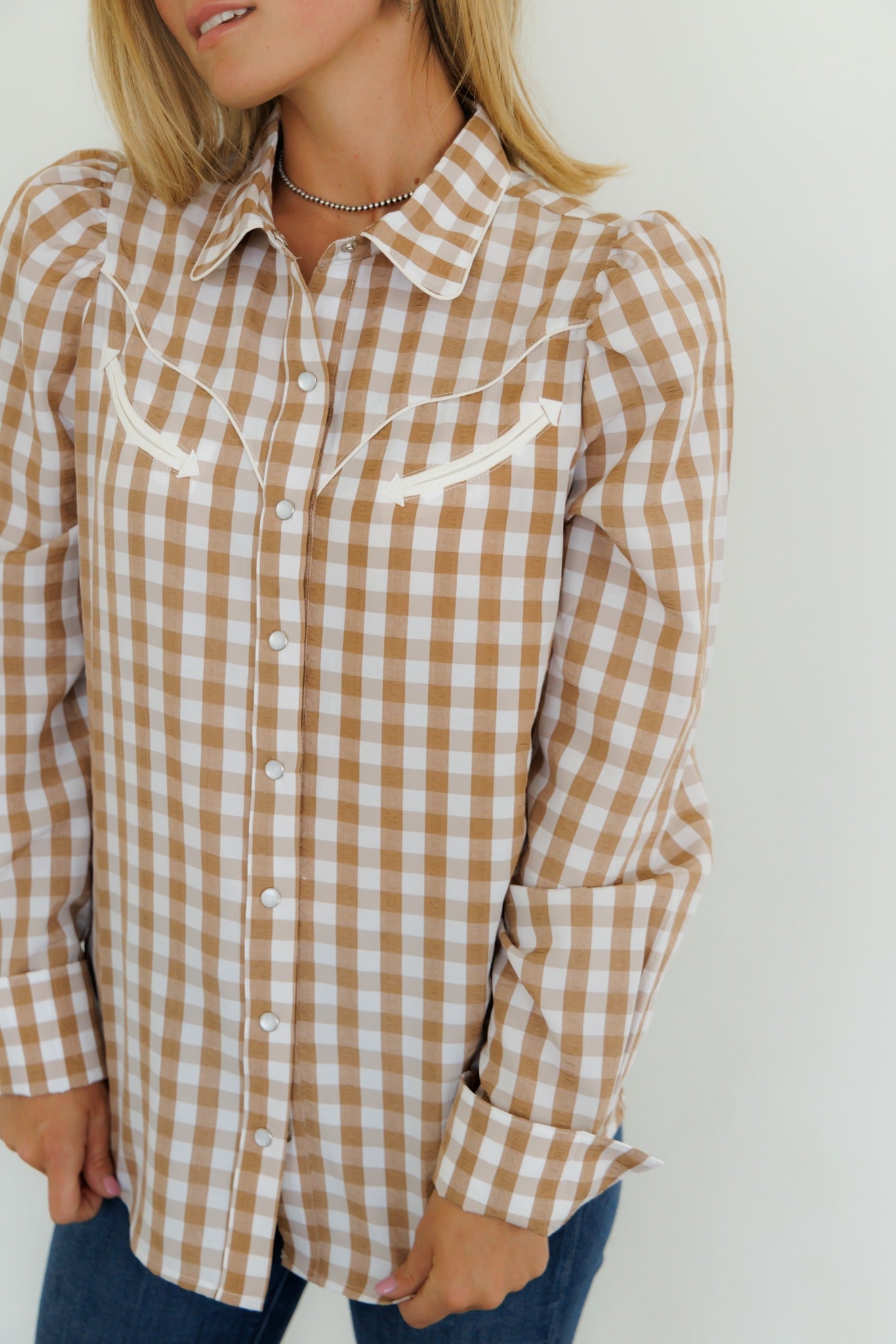 Pearl Snap, Brown Gingham LS HH2708
