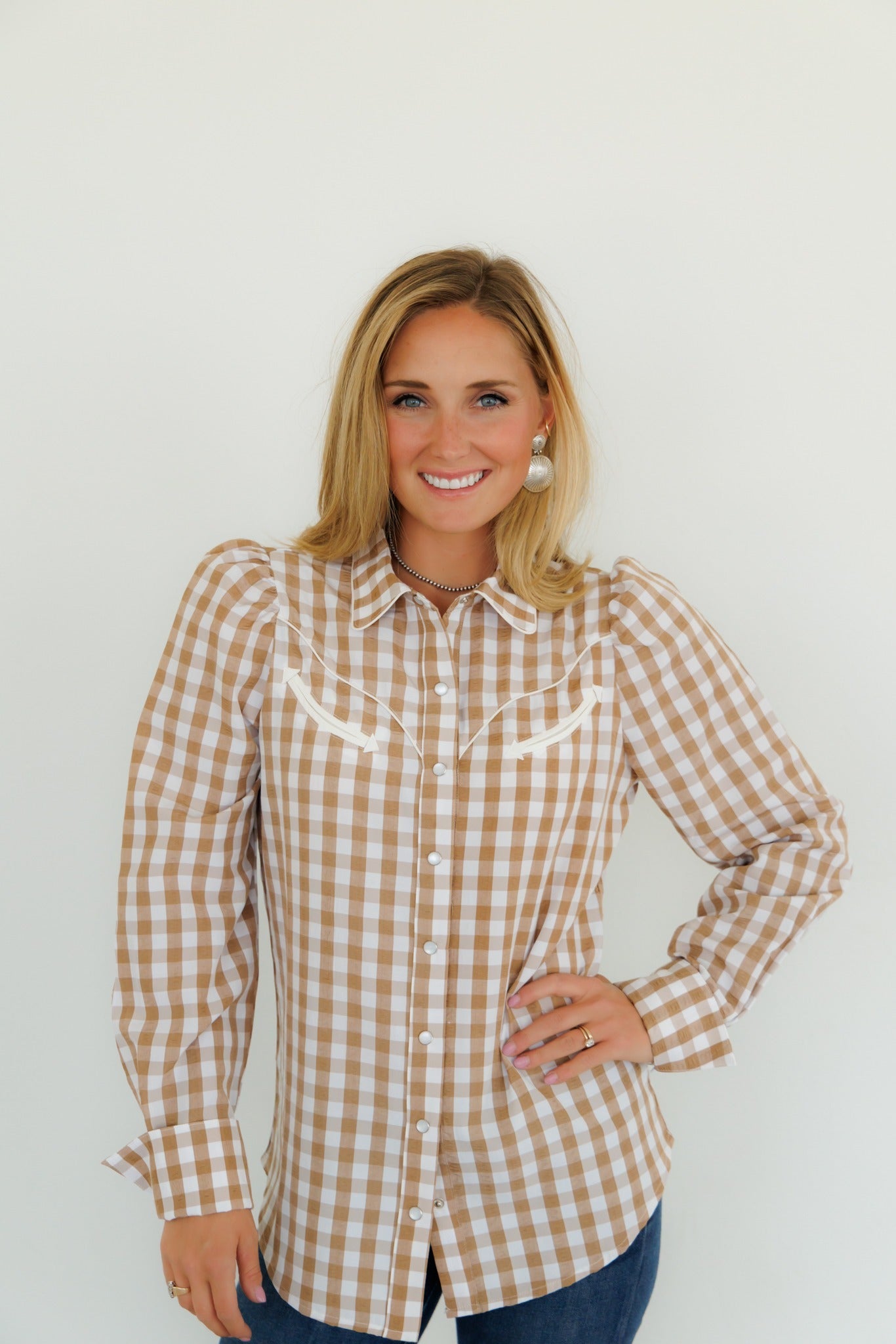Pearl Snap, Brown Gingham LS HH2708