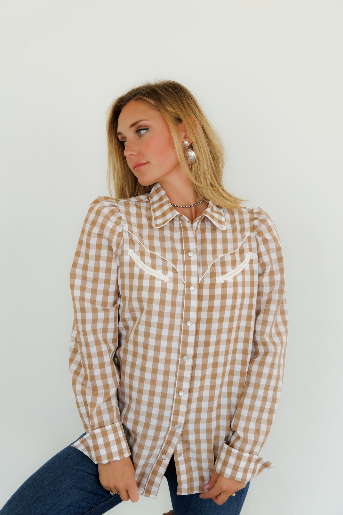 Pearl Snap, Brown Gingham LS HH2708