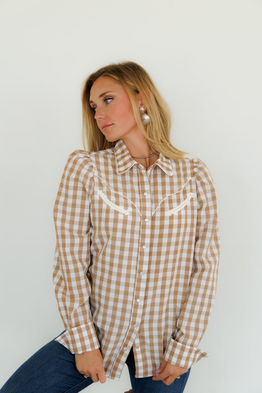 Pearl Snap, Brown Gingham LS HH2708