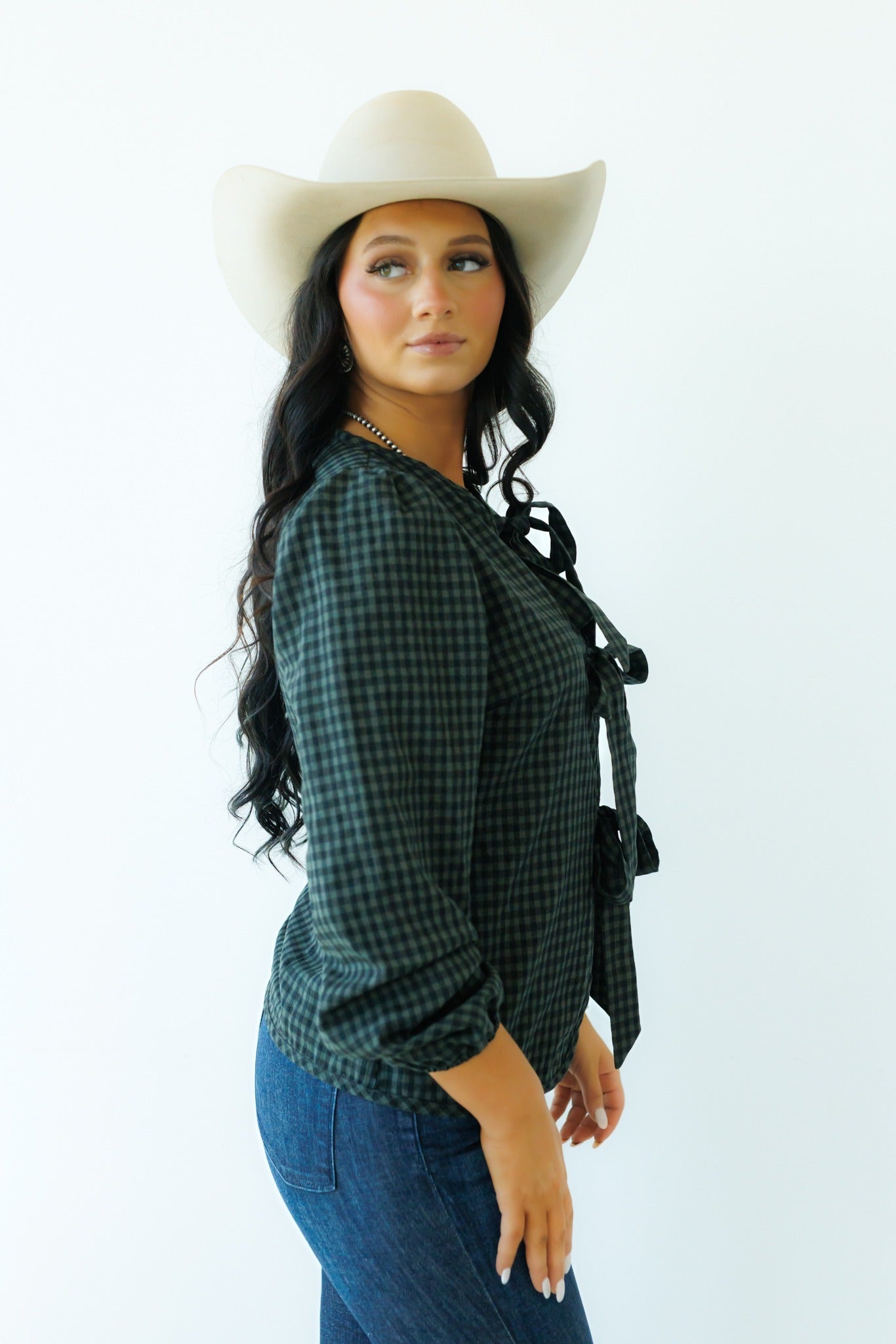 Tie Tops, Black/Grey Gingham LS HH828