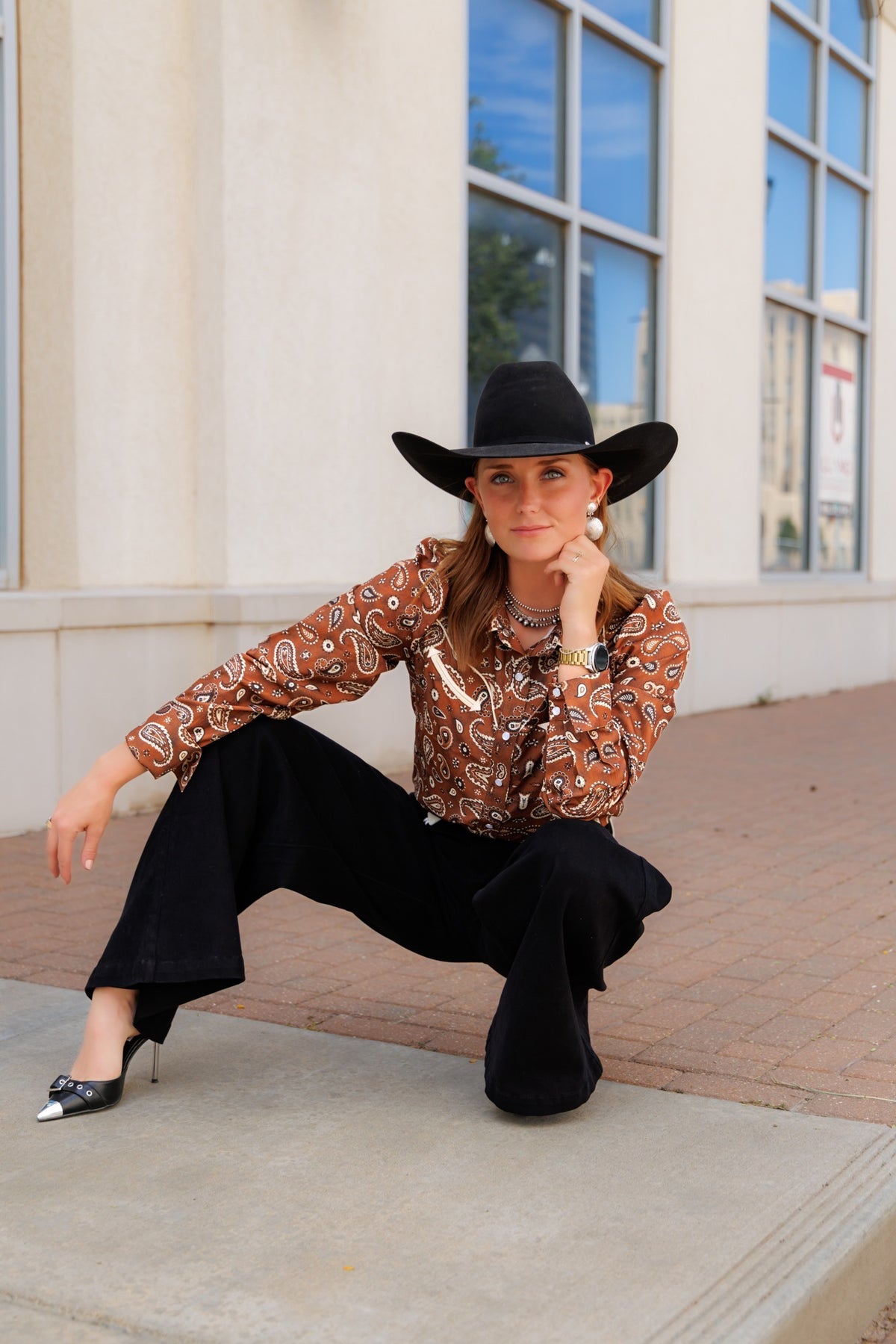 BROWN BANDANA Pearl Snap Long Sleeve HH2708