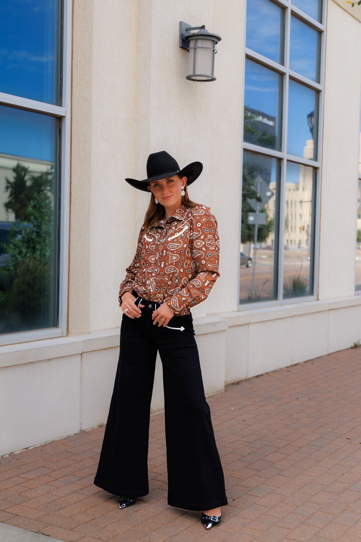 BROWN BANDANA Pearl Snap Long Sleeve HH2708