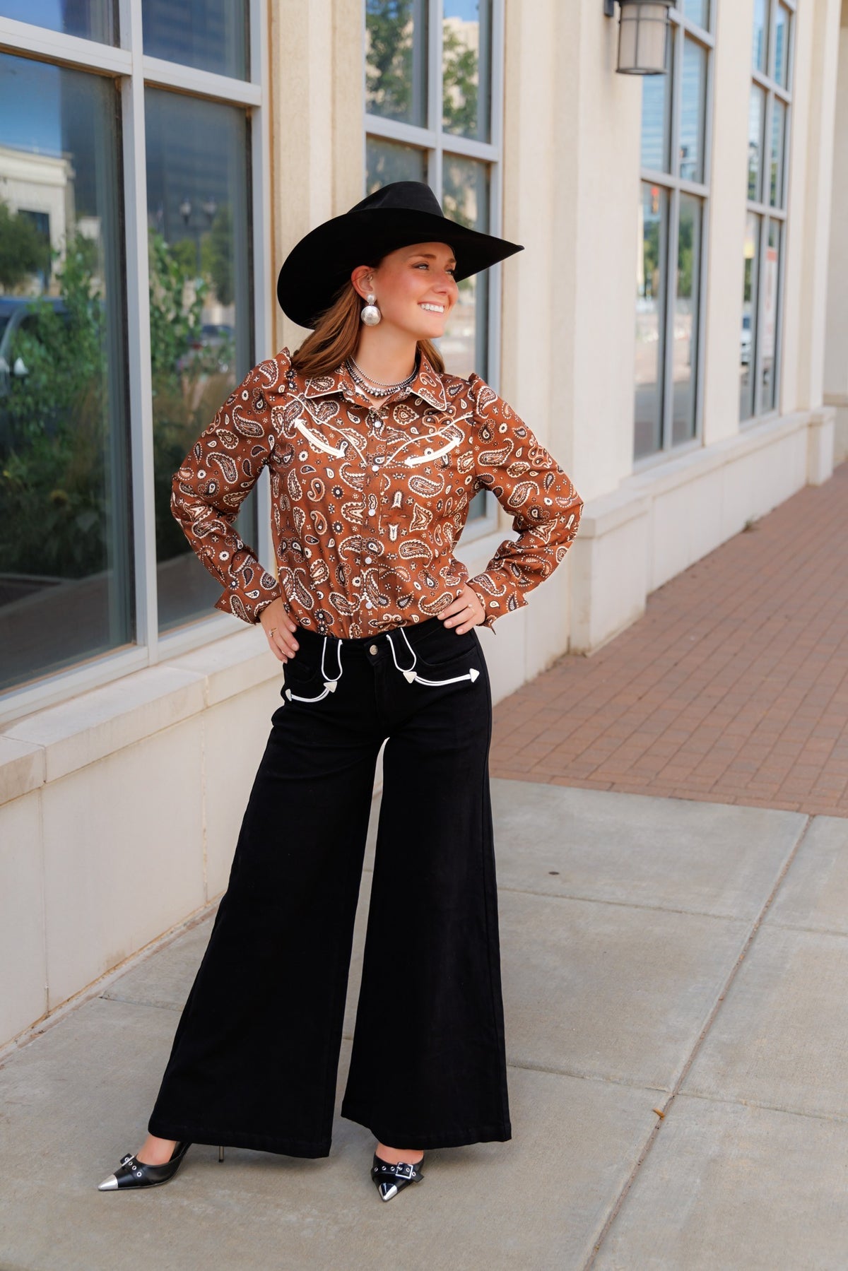 BROWN BANDANA Pearl Snap Long Sleeve HH2708