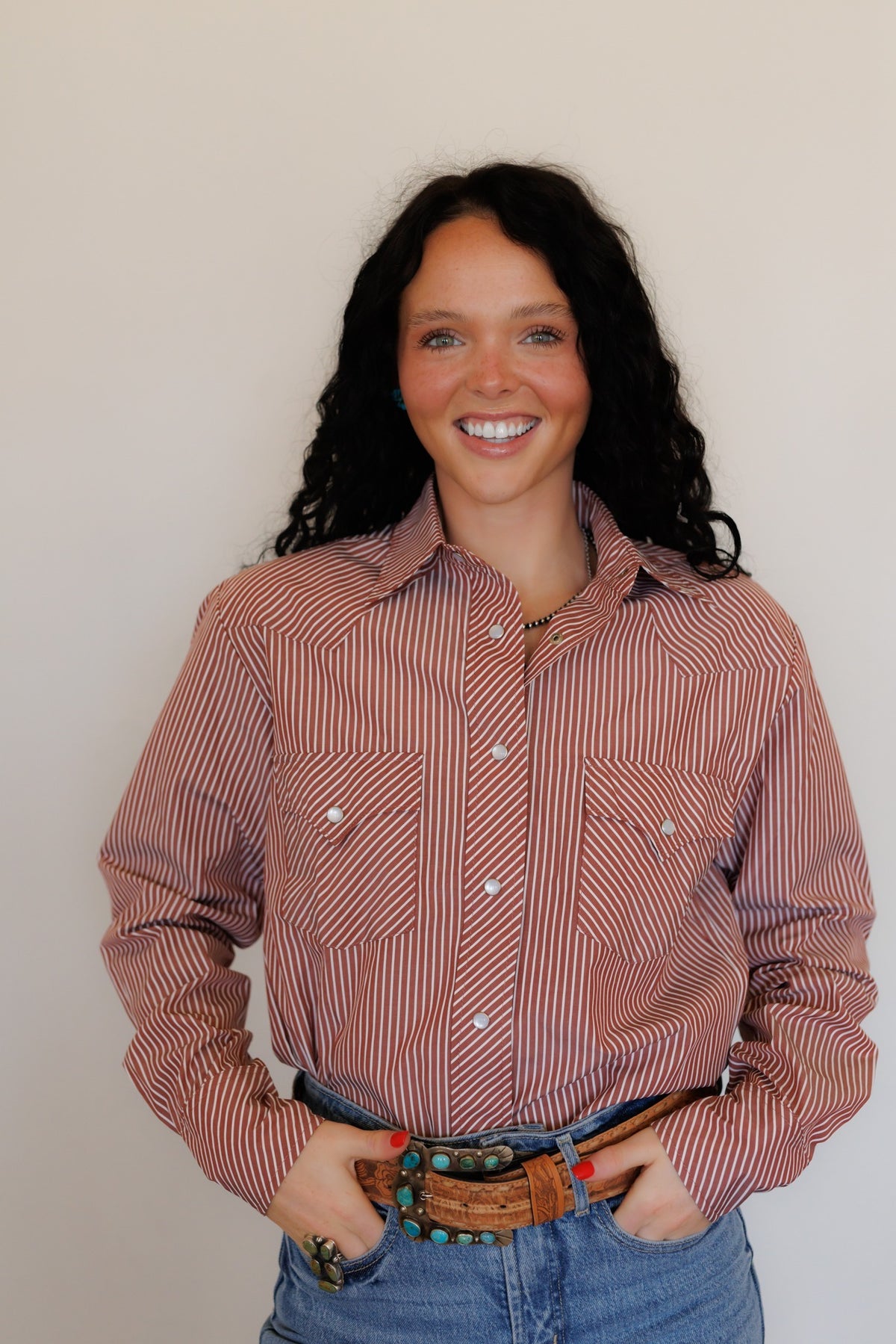 Rust Stripe Long Sleeve Pearl Snap (HH19)