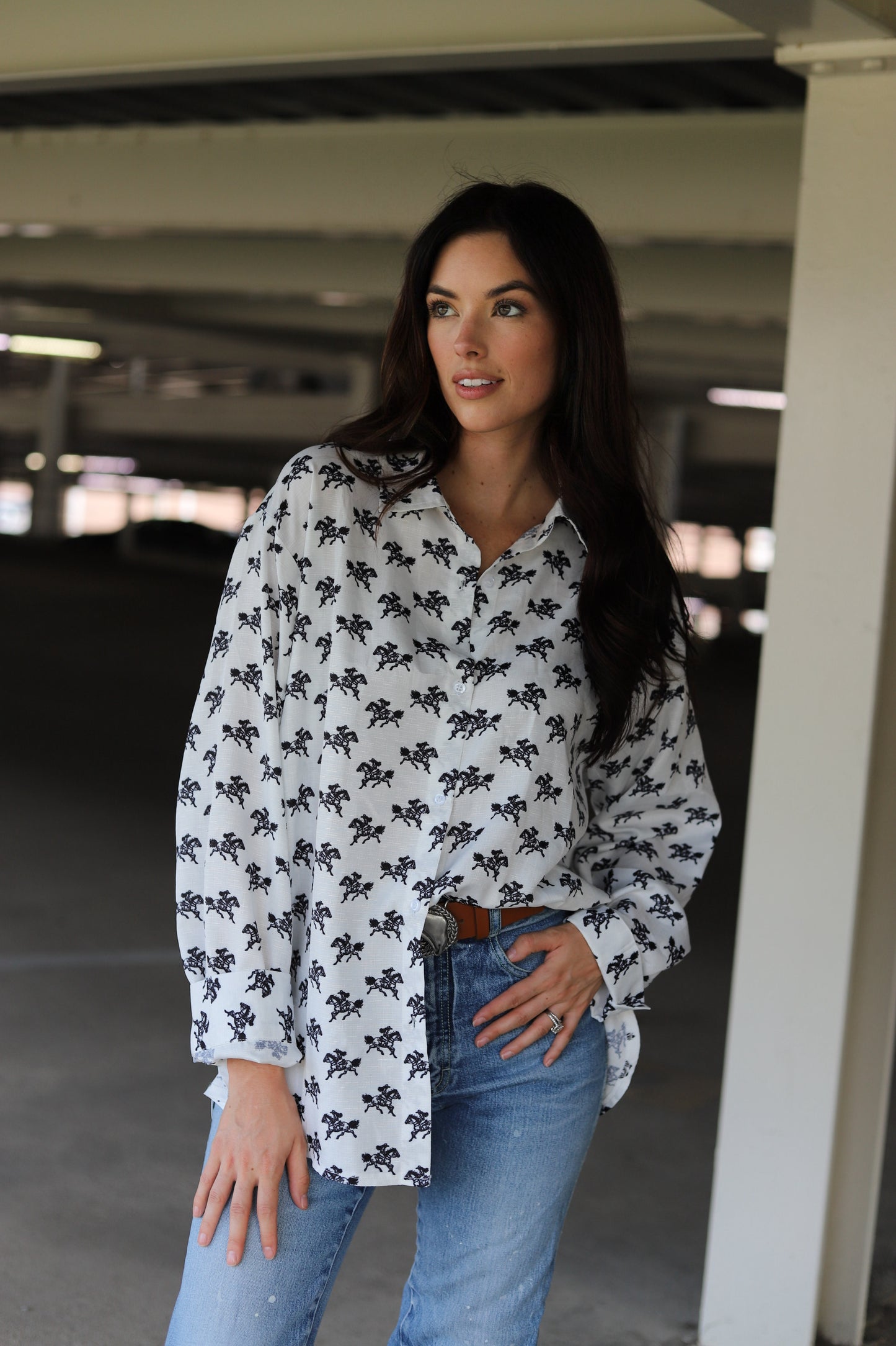 HH36 RIDE EM COWGIRL BUTTON DOWN TOP