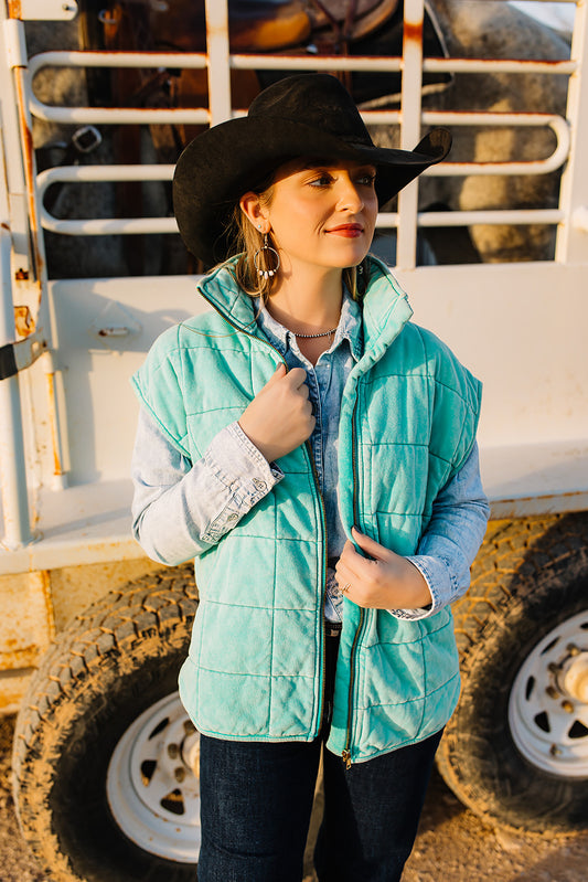 HH1169 TEAL QUITTED VEST - TEAL VINTAGE WASH