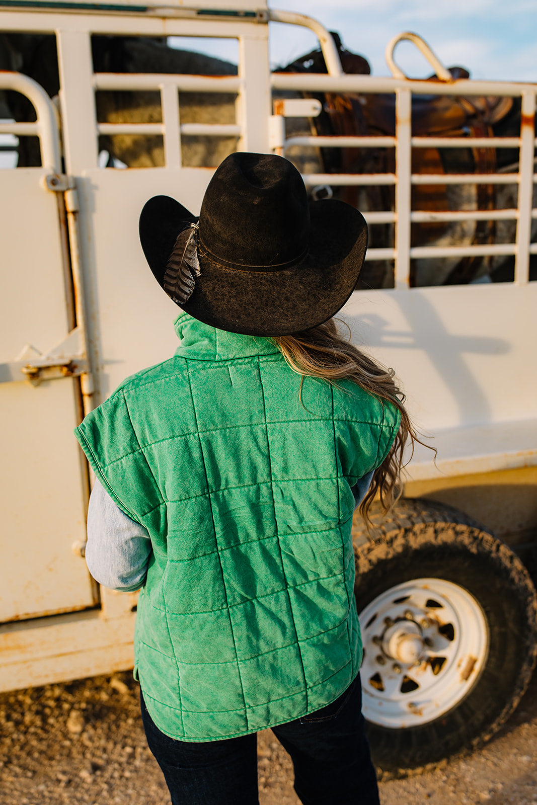 HH1169 GREEN QUITTED VEST - GREEN VINTAGE WASH