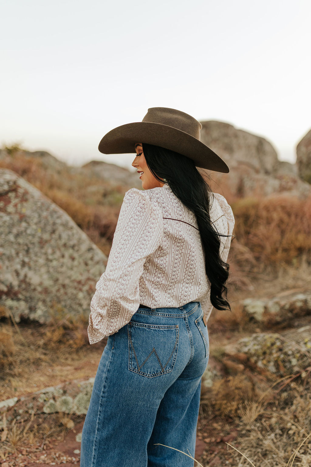 Pearl Snap, Brown Horseshoe LS HH2725