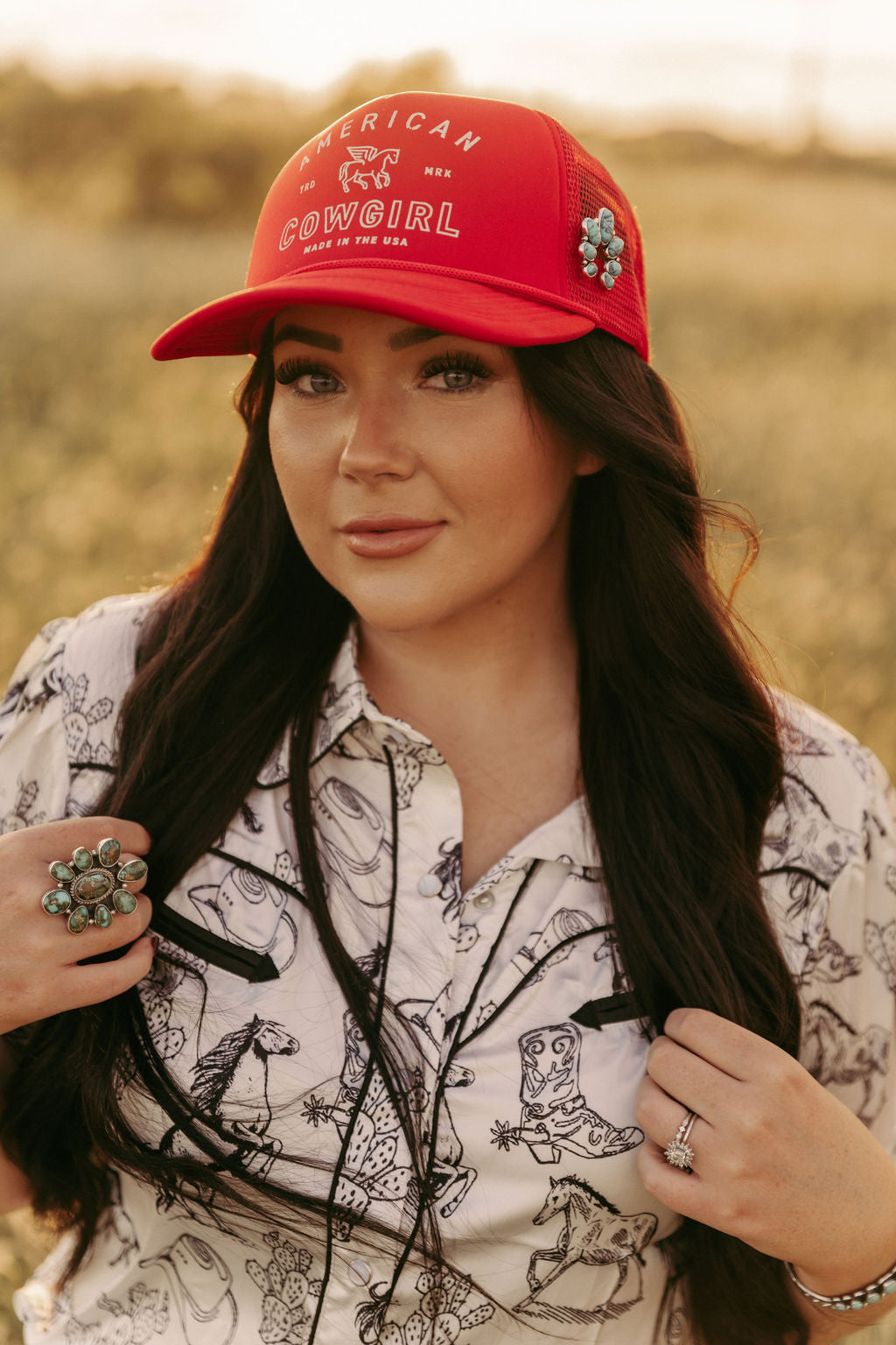 HH5401 AMERICAN COWGIRL TRUCKER HAT RED