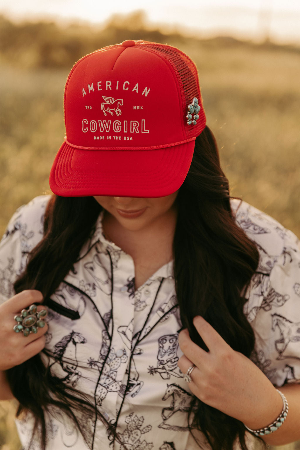 HH5401 AMERICAN COWGIRL TRUCKER HAT RED