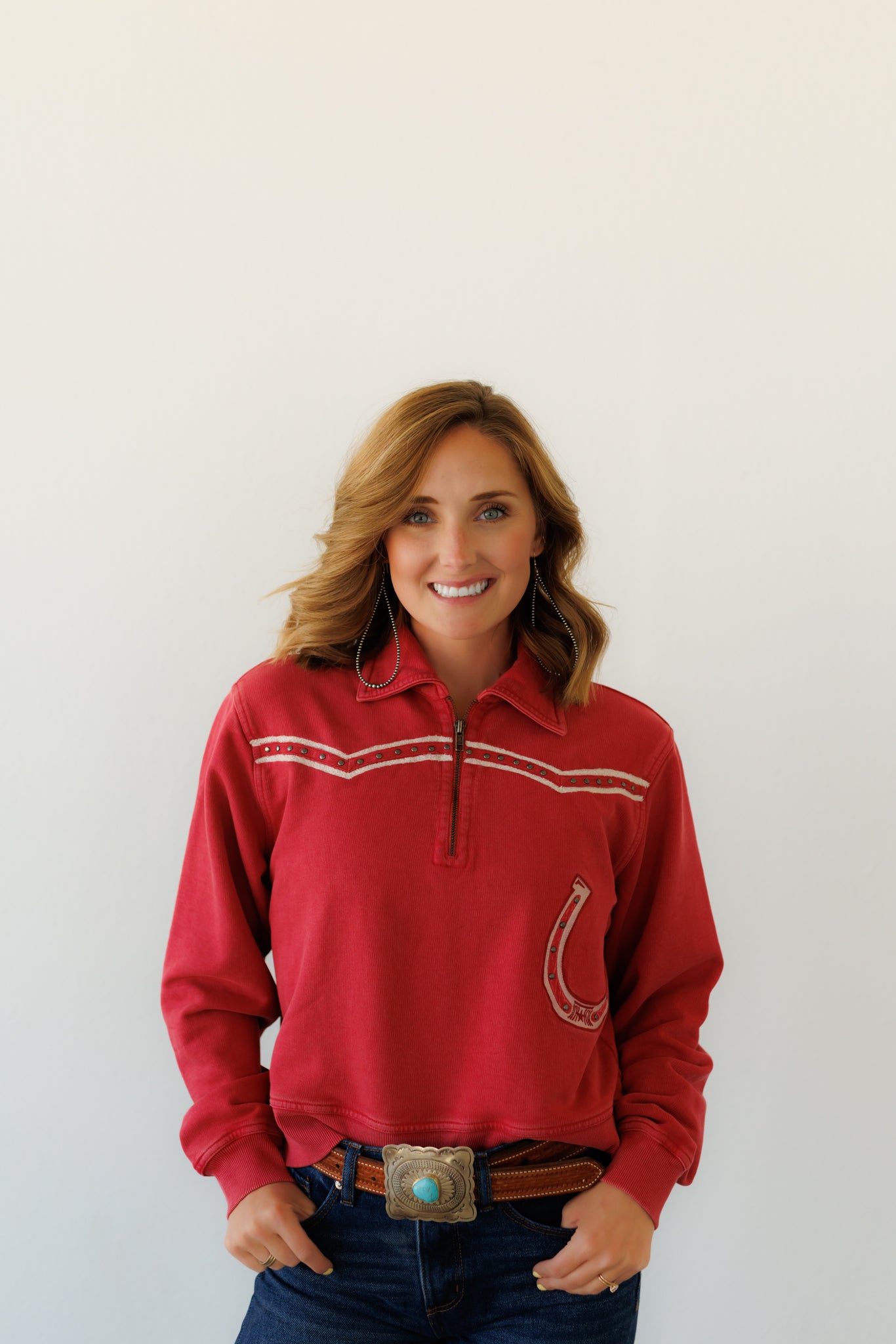 Sweatshirt, Red Embroidery Studded HH1033