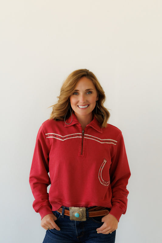 Sweatshirt, Red Embroidery Studded HH1033