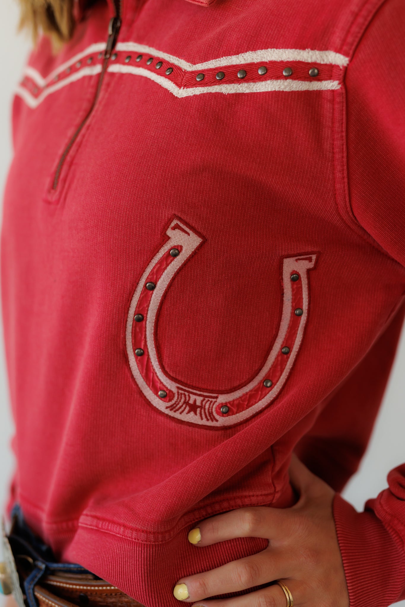 Sweatshirt, Red Embroidery Studded HH1033