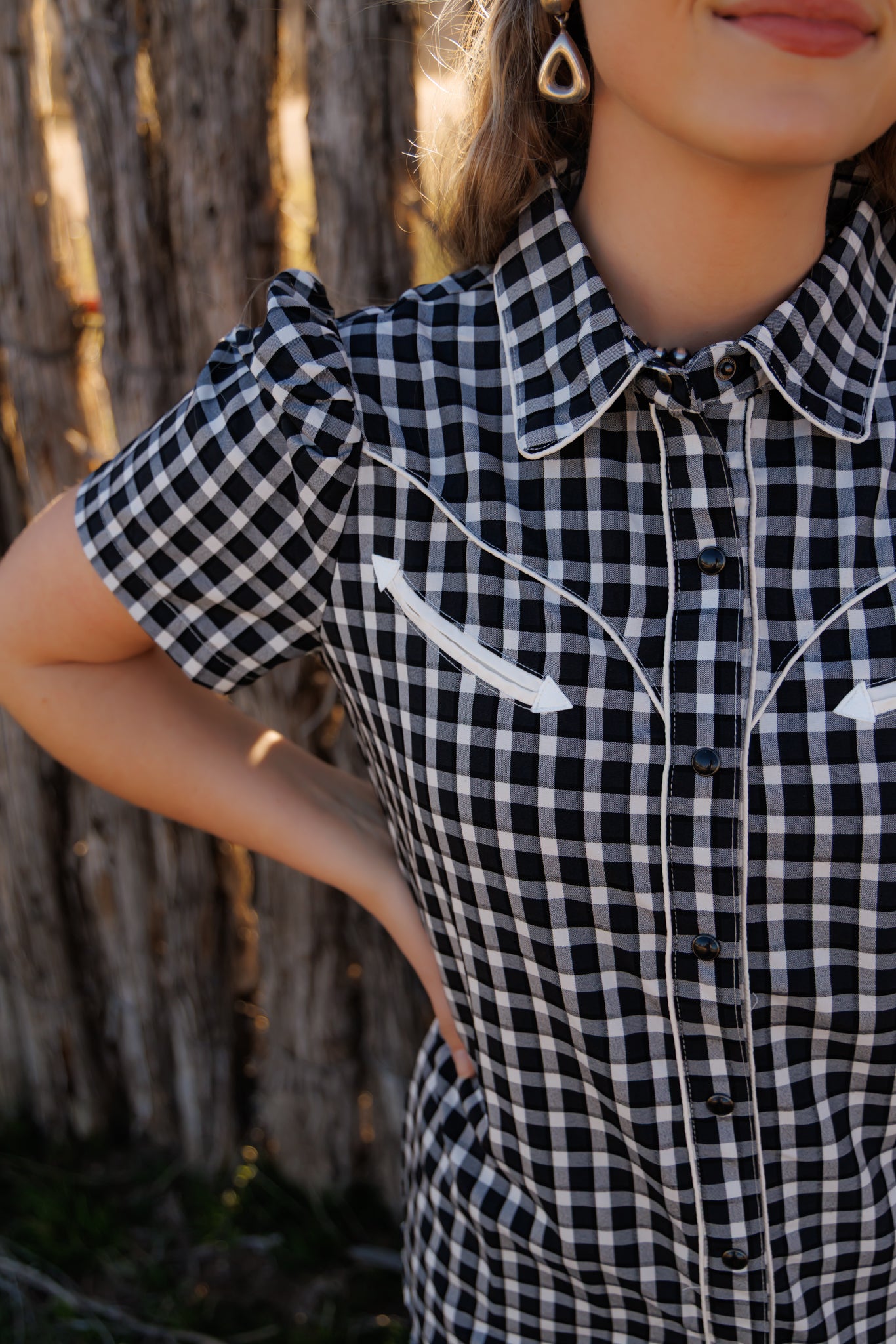 Pearl Snap, Black Gingham SS HH2707