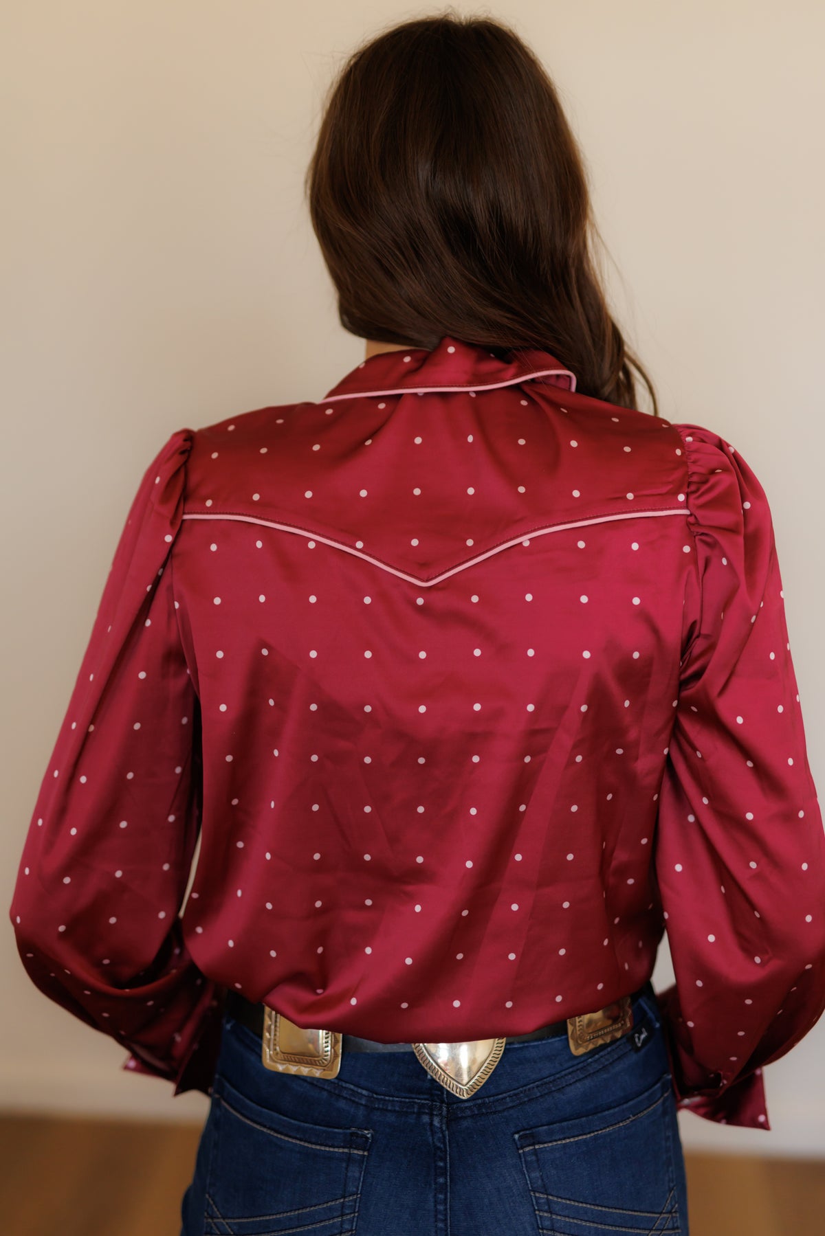 Berry/Pink Polka Dot Long Sleeve Pearl Snap Shirt HH2725