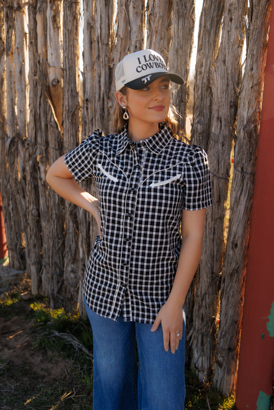 Pearl Snap, Black Gingham SS HH2707