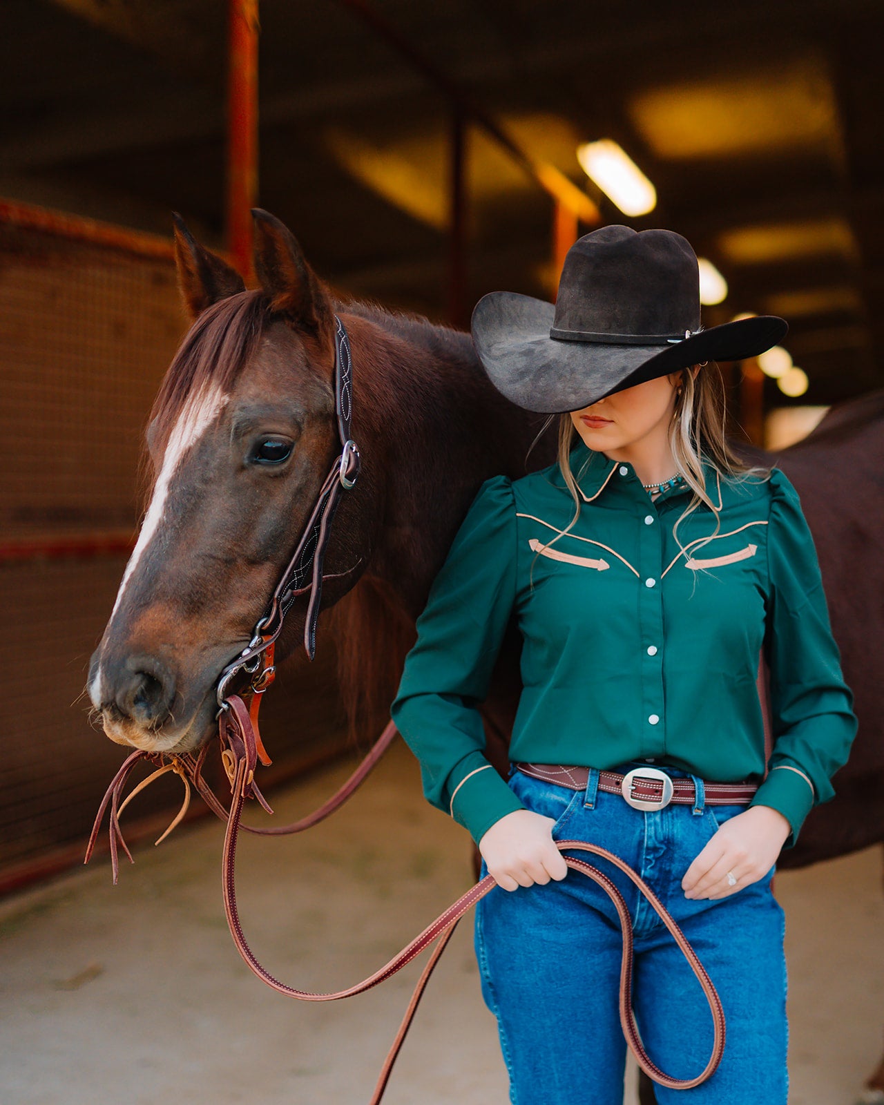 Pearl Snap, Forrest Green/Tan LS HH2708