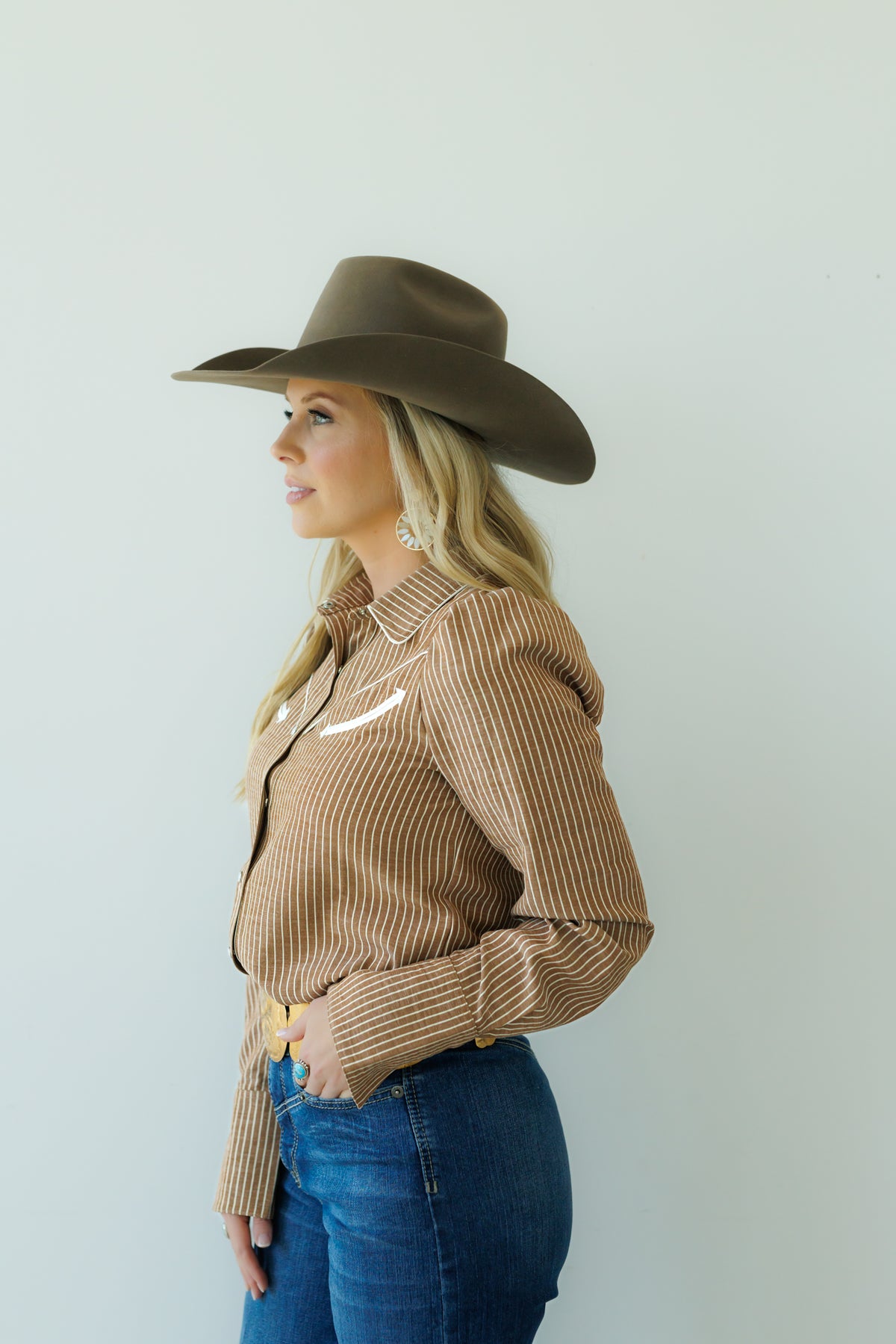 Brown Stripe Pearl Snap Long Sleeve HH2708