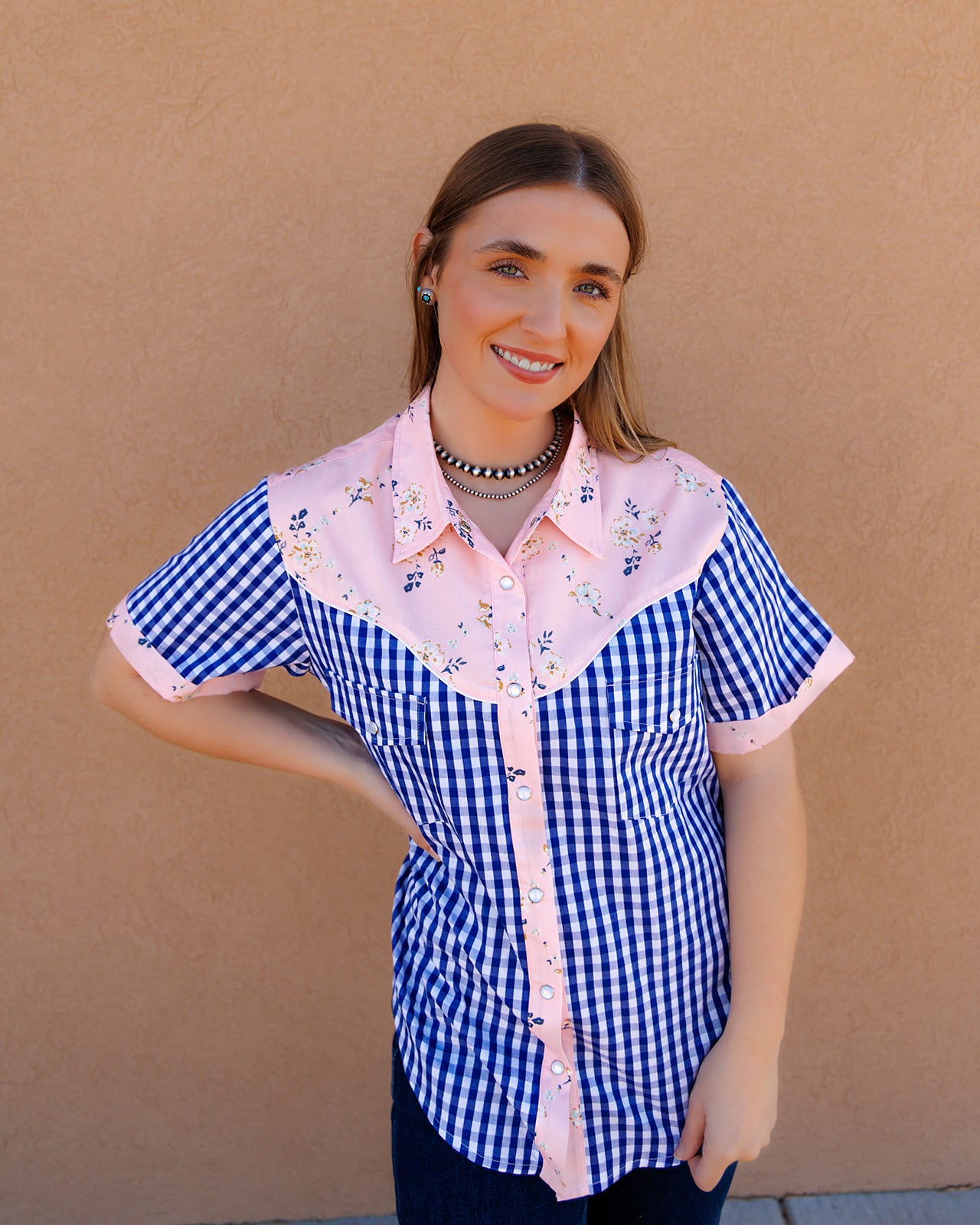 Pearl Snap, Blue/Pink Gingham SS HH2706
