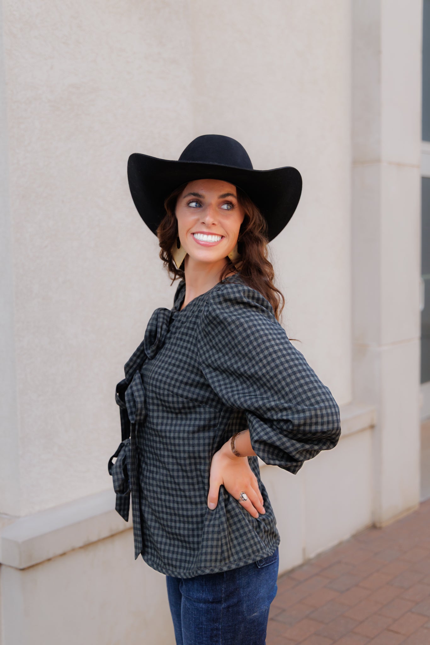 Tie Tops, Black/Grey Gingham LS HH828