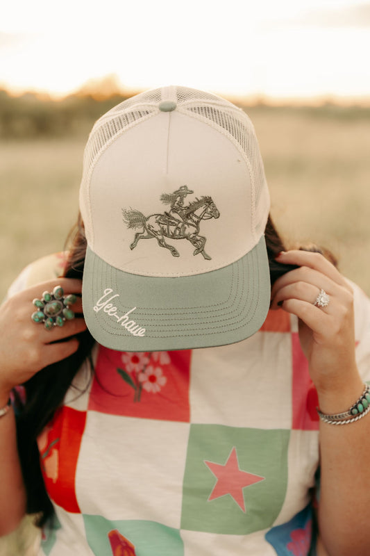 HH5401 OLIVE YEEHAW TRUCKER HAT